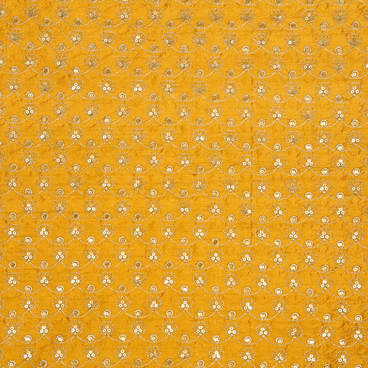 Varnika Jaal on Gold Raw Silk Embroidered Fabric