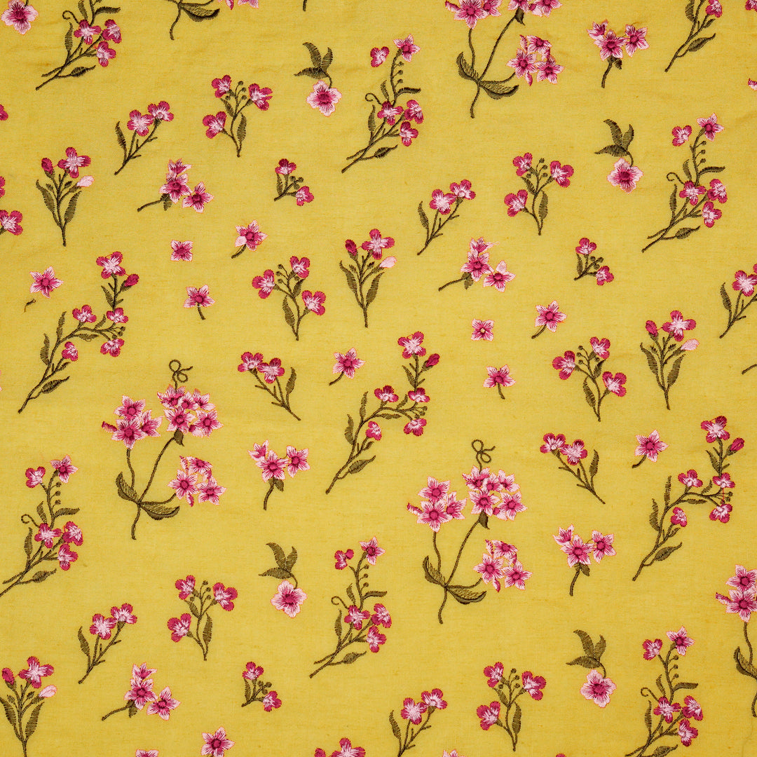 Safiya Buta on Gold Cotton Linen Embroidered Fabric