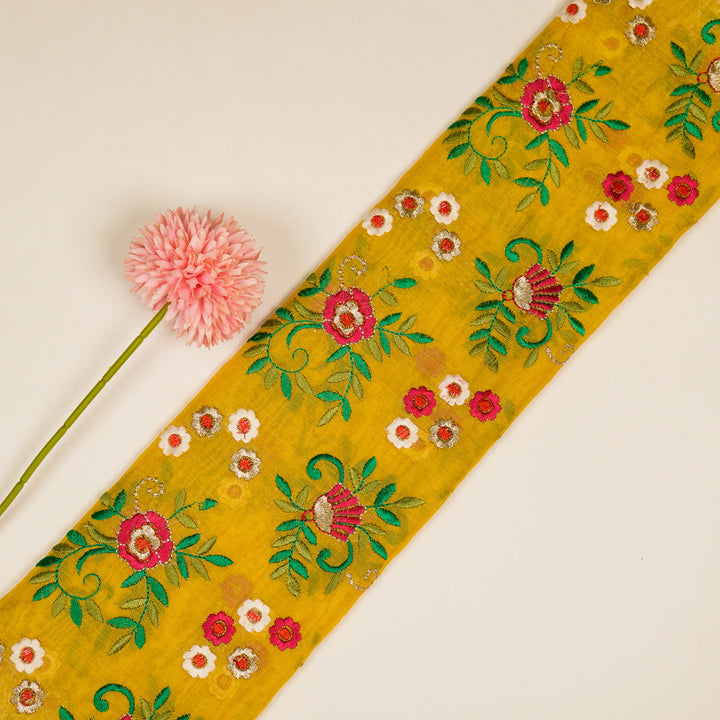 Shyama Jaal on Gold Semi Chanderi Embroidered Fabric