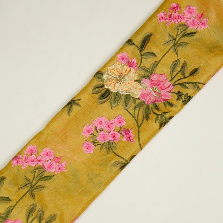 Sharvani Jaal On Gold Tussar Silk Embroidered Fabric