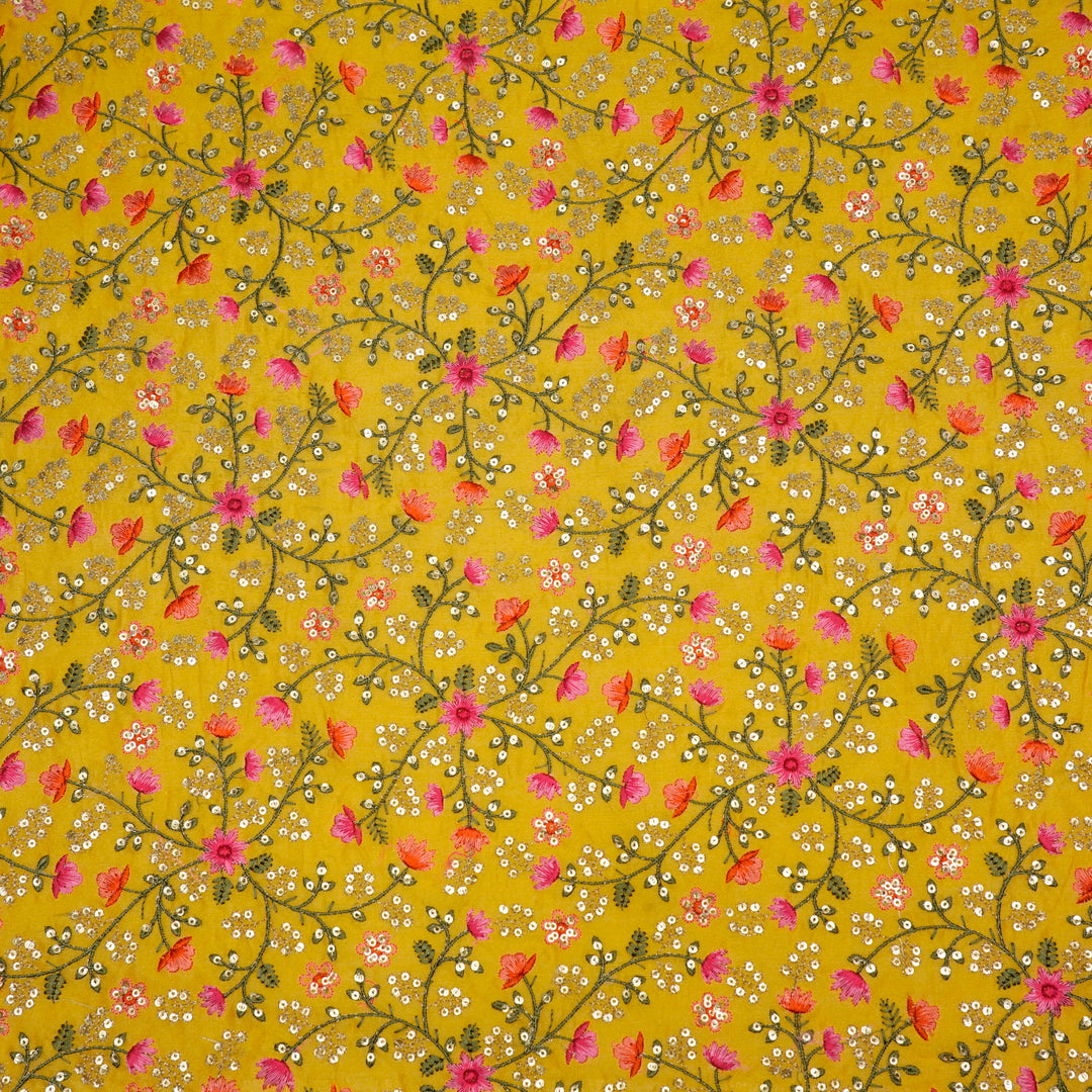 Zeenat Floral Jaal on Gold Silk Chanderi
