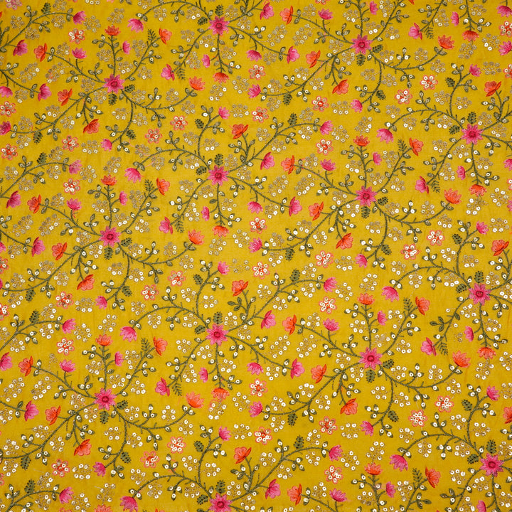 Zeenat Floral Jaal on Gold Silk Chanderi