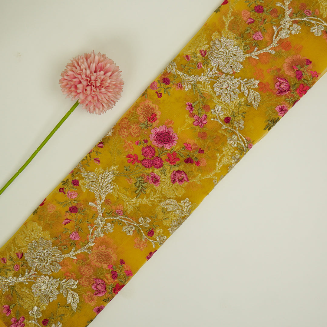 Sarangi Jaal on Gold Silk Organza Embroidered Fabric