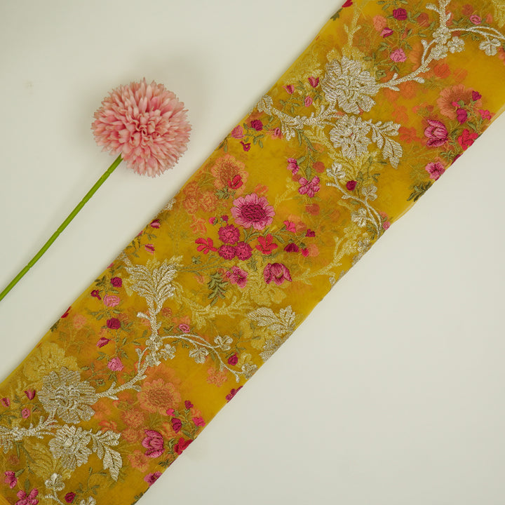 Sarangi Jaal on Gold Silk Organza Embroidered Fabric