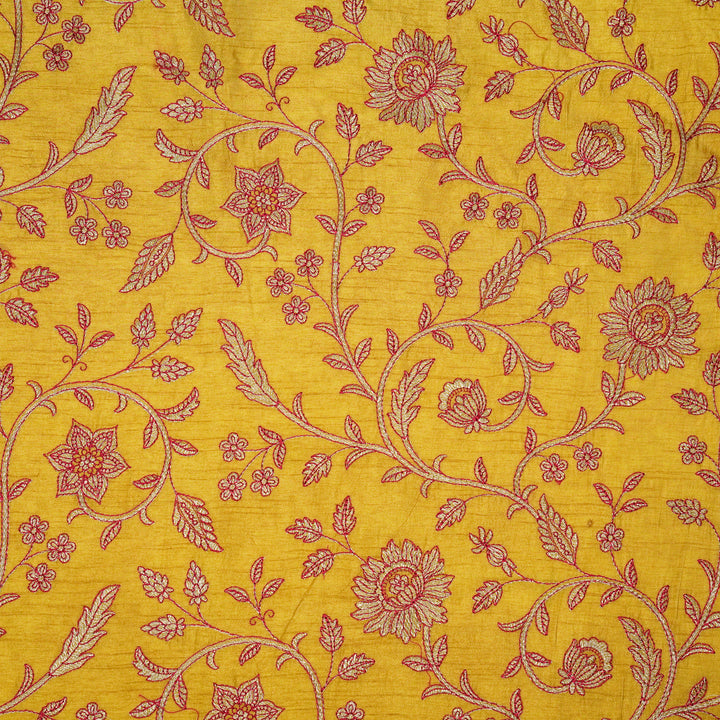 Vrita Jaal on Gold Semi Raw Silk Embroidered Fabric