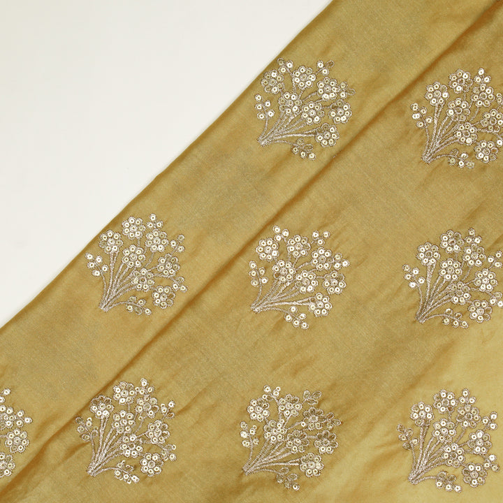 Warda Buta on Gold Silk Chanderi Embroidered Fabric