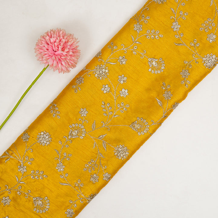 Floral Crown Jaal of Zari with Sequin Touch on Gold Semi Raw Silk