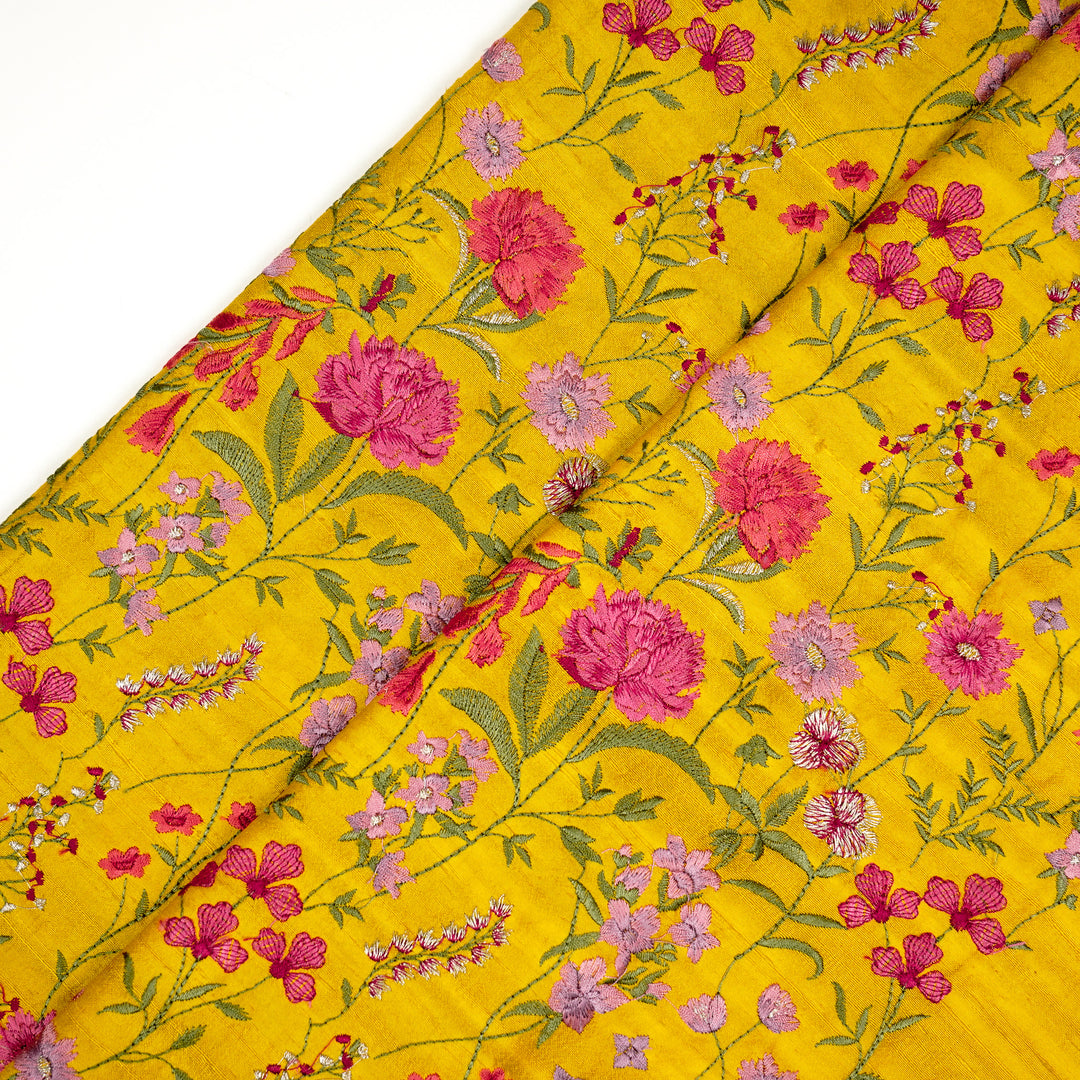 Mehvish Jaal on Gold Raw Silk Embroidered Fabric
