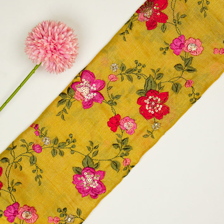 Rabab Jaal On Gold Tussar Silk Embroidered Fabric