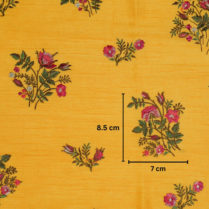 Adeeba Buta Buti Mixture on Gold Semi Raw Silk Embroidered Fabric