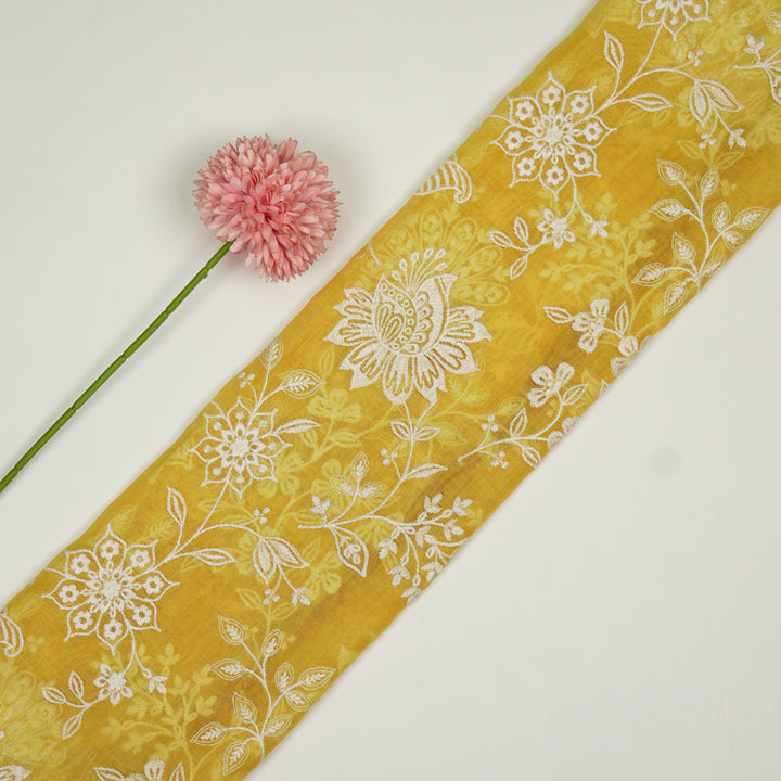 Sanjoli Jaal on Gold Cotton Silk Embroidered Fabric