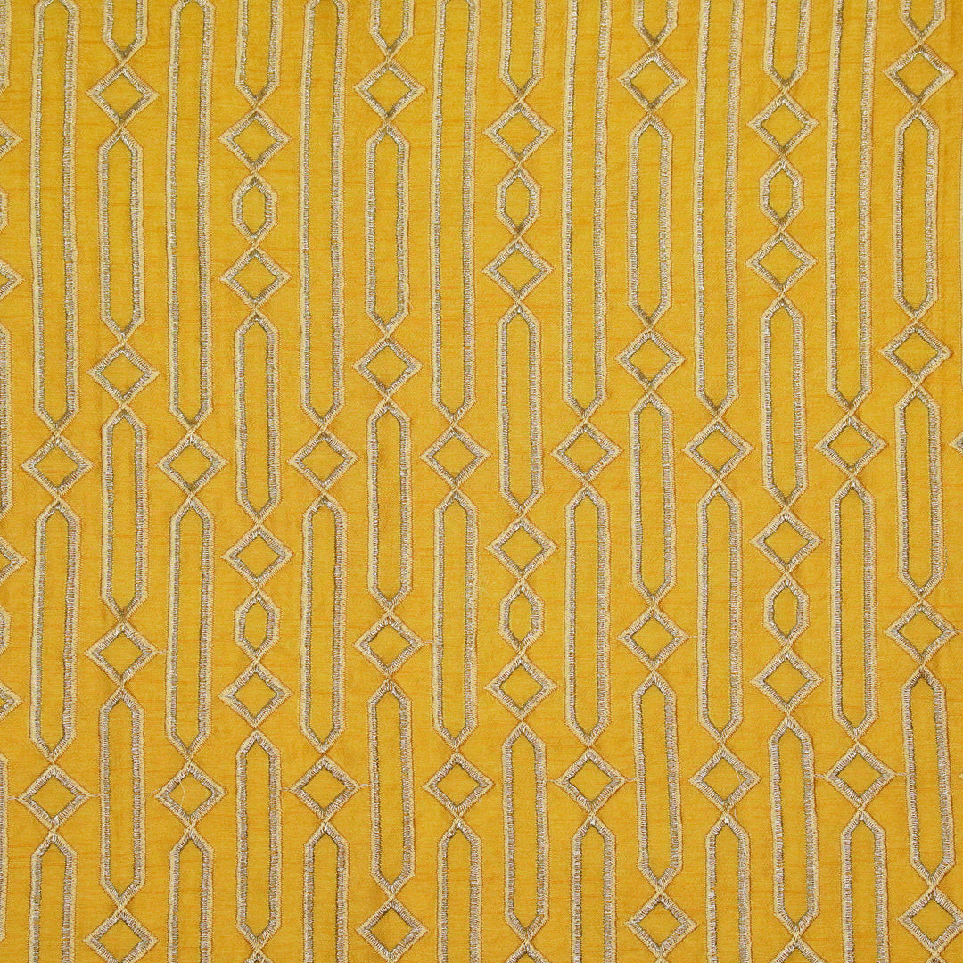 Tanira Jaal on Gold Semi Raw Silk Embroidered Fabric