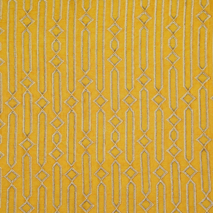 Tanira Jaal on Gold Semi Raw Silk Embroidered Fabric