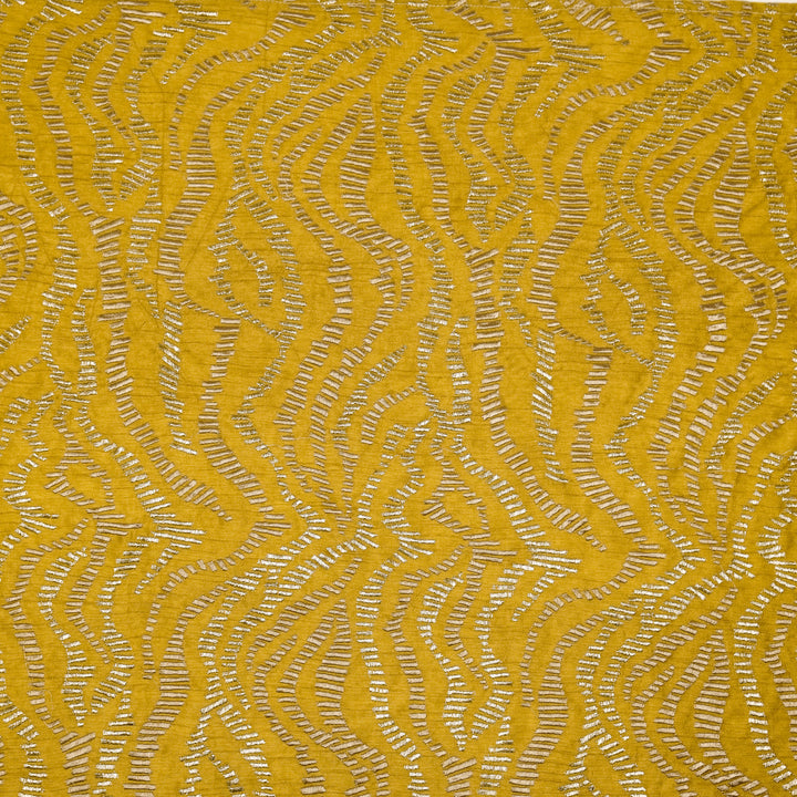 Lehar Jaal on Gold Semi Raw Silk Embroidered Fabric