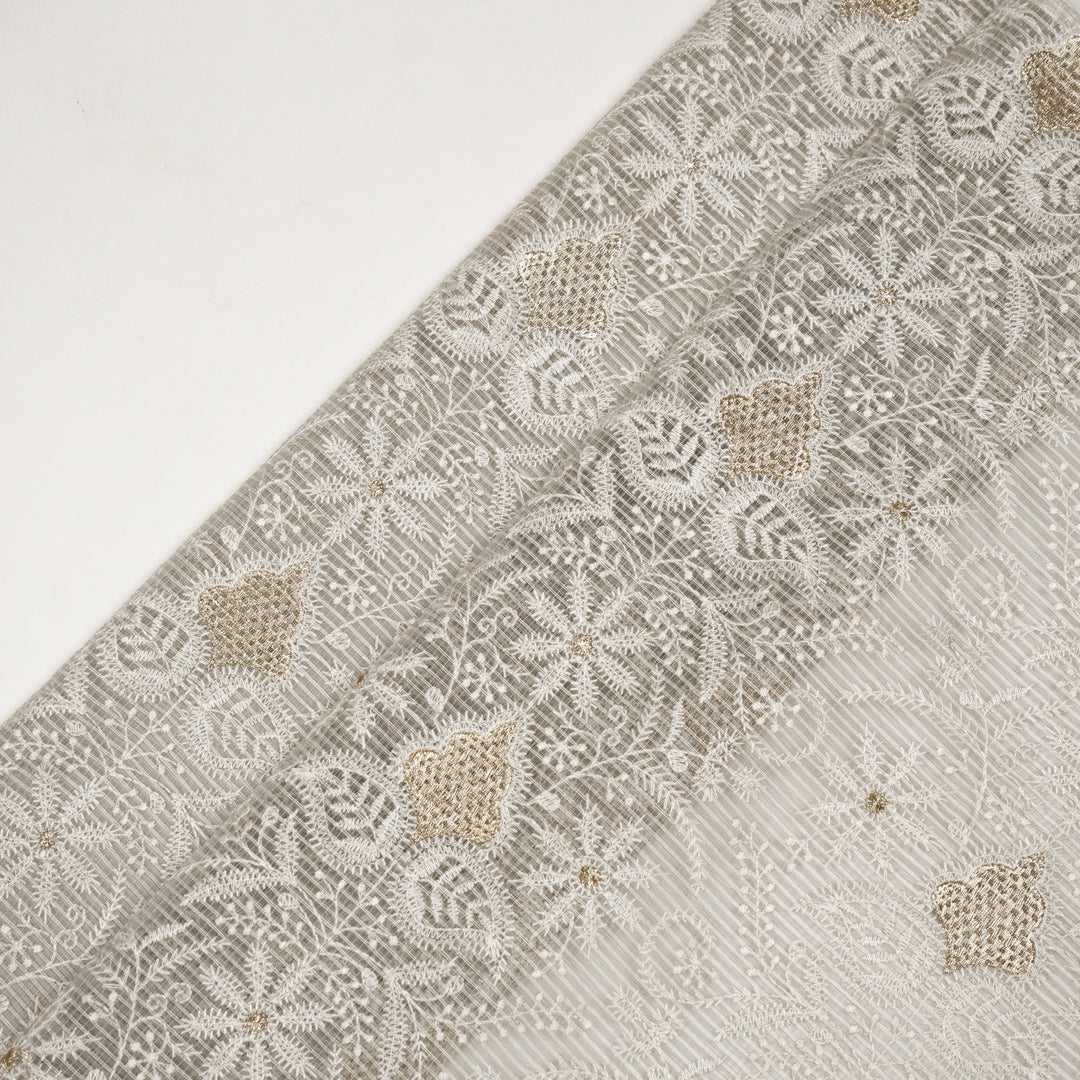 Chikankari Style Jaal With Zardozi On Grey Munga Kota