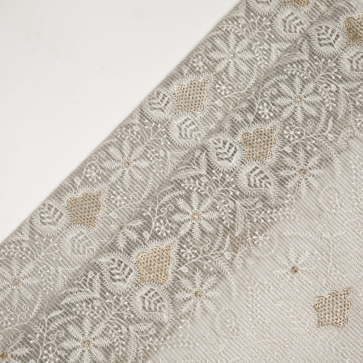 Chikankari Style Jaal With Zardozi On Grey Munga Kota