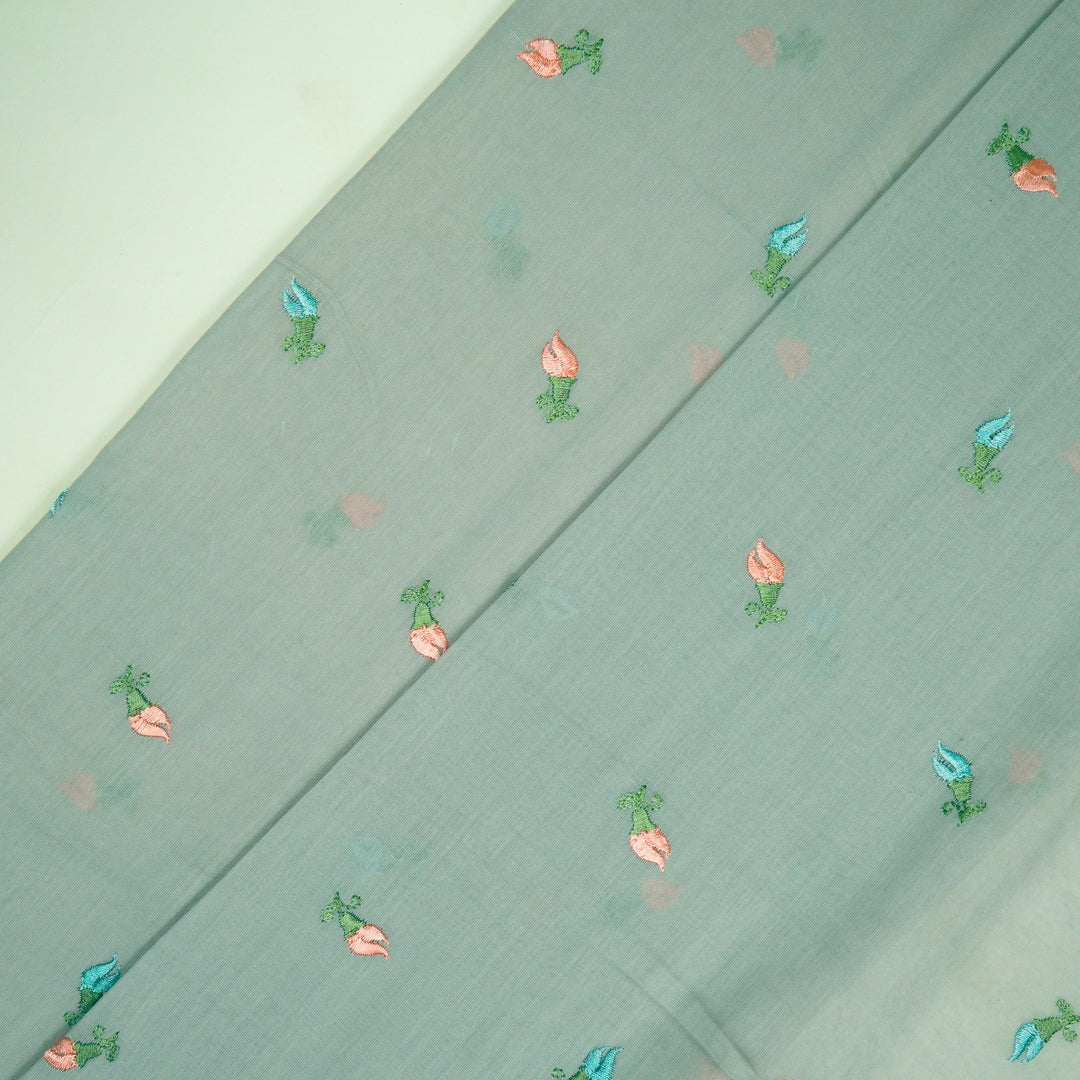 Aria Small Buti on Grey Malmal Embroidered Fabric
