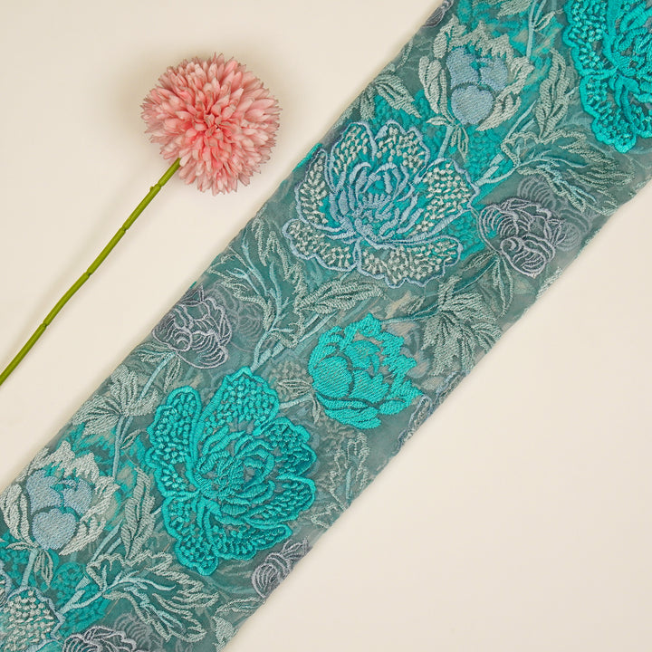 Elisha  Floral Jaal on Grey Silk Organza