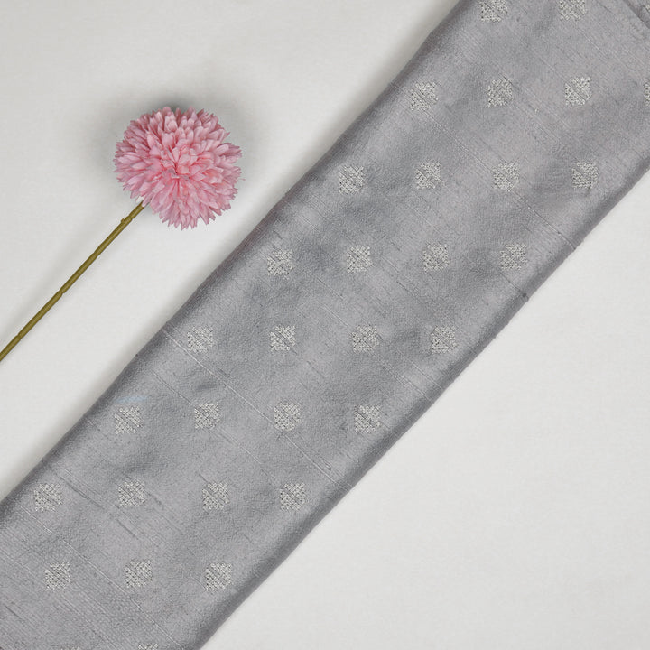 Naqsh Buti on Grey Raw Silk Embroidered Fabric