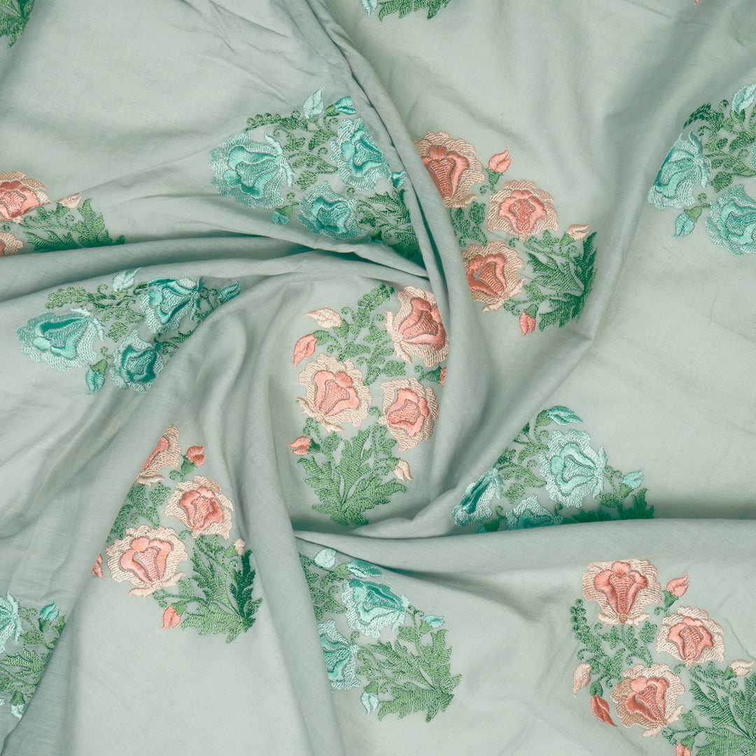 Aria Floral Buta on Grey Malmal Embroidered Fabric
