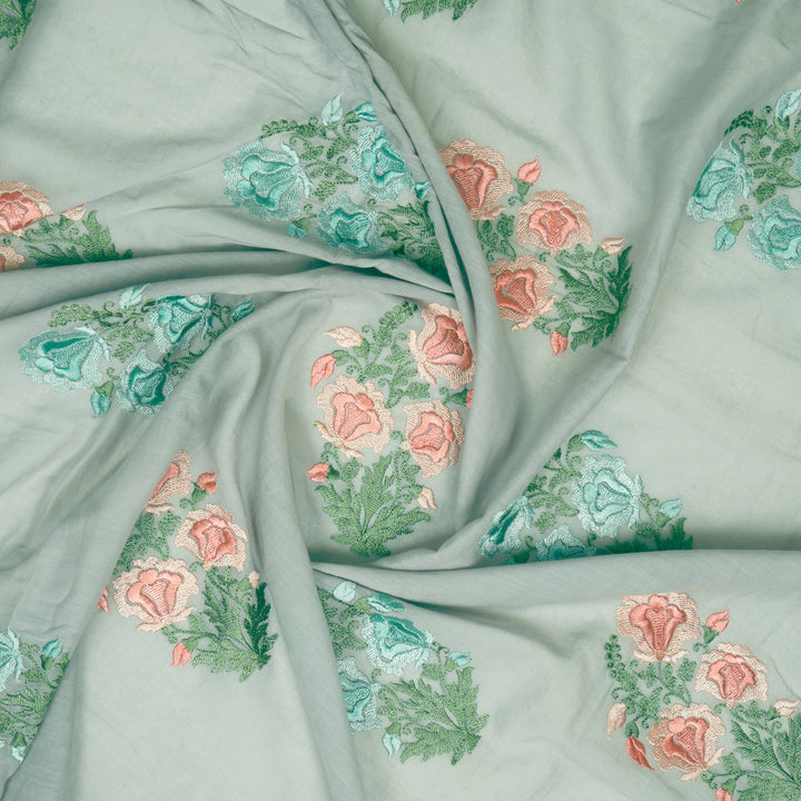 Aria Floral Buta on Grey Malmal Embroidered Fabric