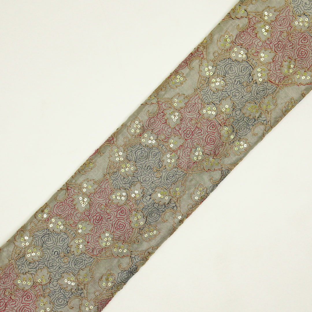 Kashida Jaal on Grey Luxe Silk Chanderi Embroidered Fabric