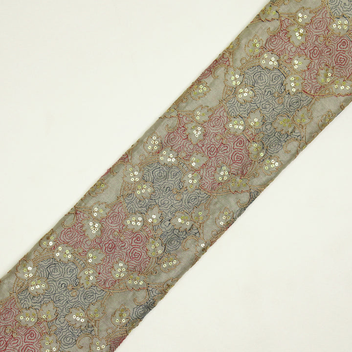 Kashida Jaal on Grey Luxe Silk Chanderi Embroidered Fabric