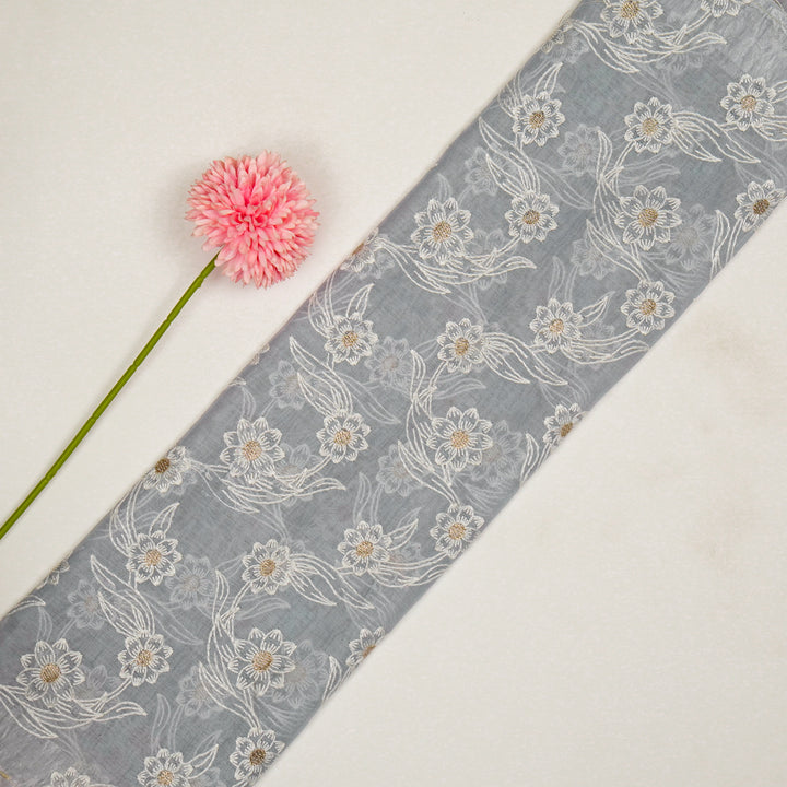 Alara Jaal on Grey Cotton Silk Embroidered Fabric