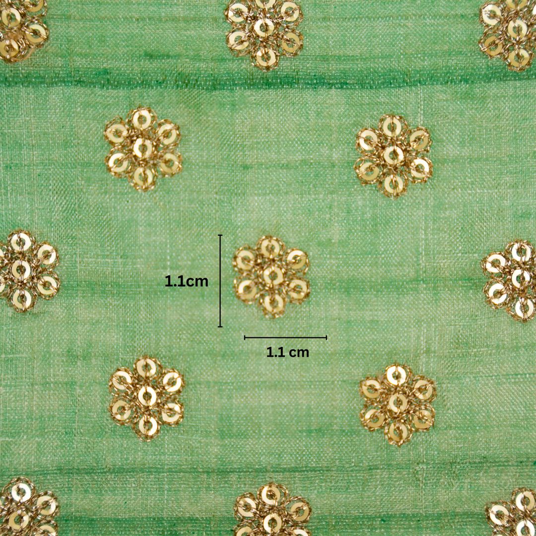 Rati Buti on Sea Green Tussar Silk Embroidered Fabric