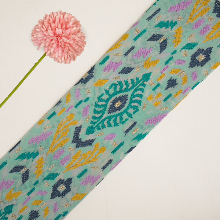 Rangvan Jaal on Lite Aqua Semi Georgette Embroidered Fabric
