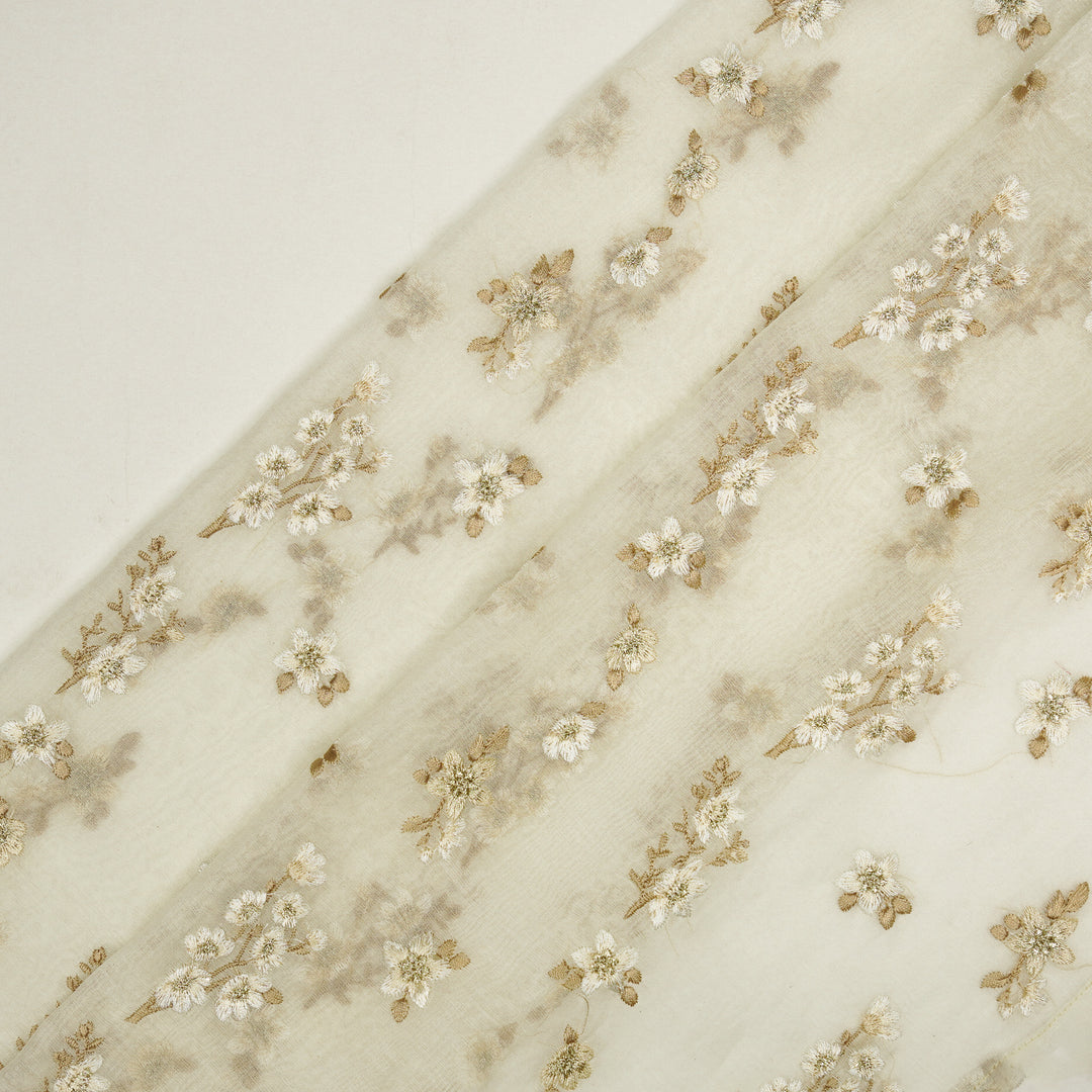 Sheen Buta on Ivory Cotton Silk Embroidered Fabric