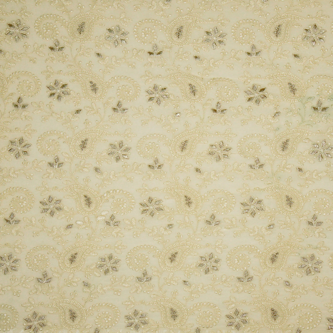 Nabila Jaal on Ivory Semi Georgette Embroidered Fabric