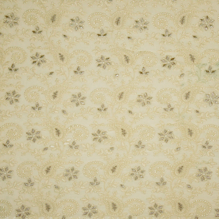 Nabila Jaal on Ivory Semi Georgette Embroidered Fabric