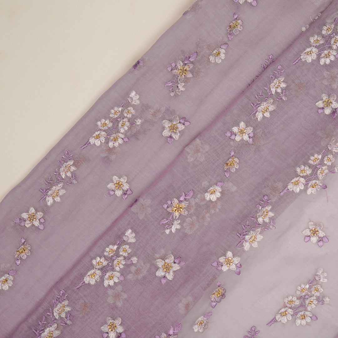 Sheen Buta on Lavender Cotton Silk Embroidered Fabric