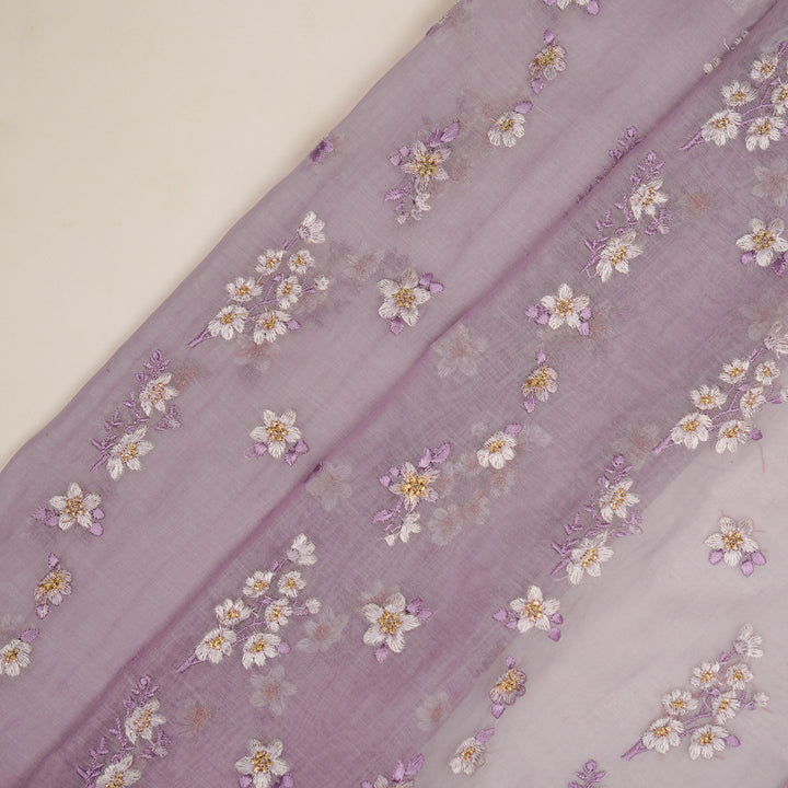 Sheen Buta on Lavender Cotton Silk Embroidered Fabric