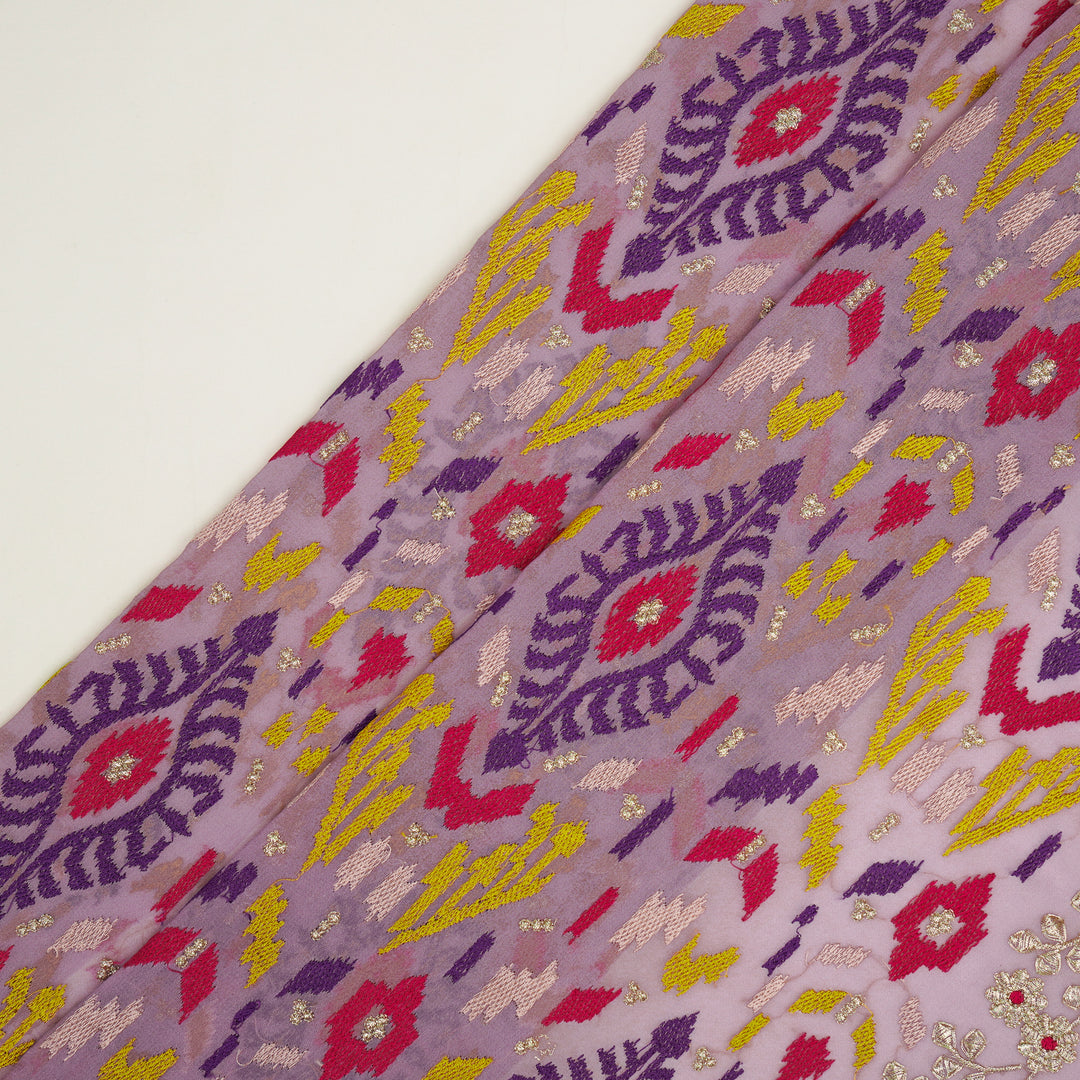 Rangvan Jaal on Lavender Semi Georgette Embroidered Fabric