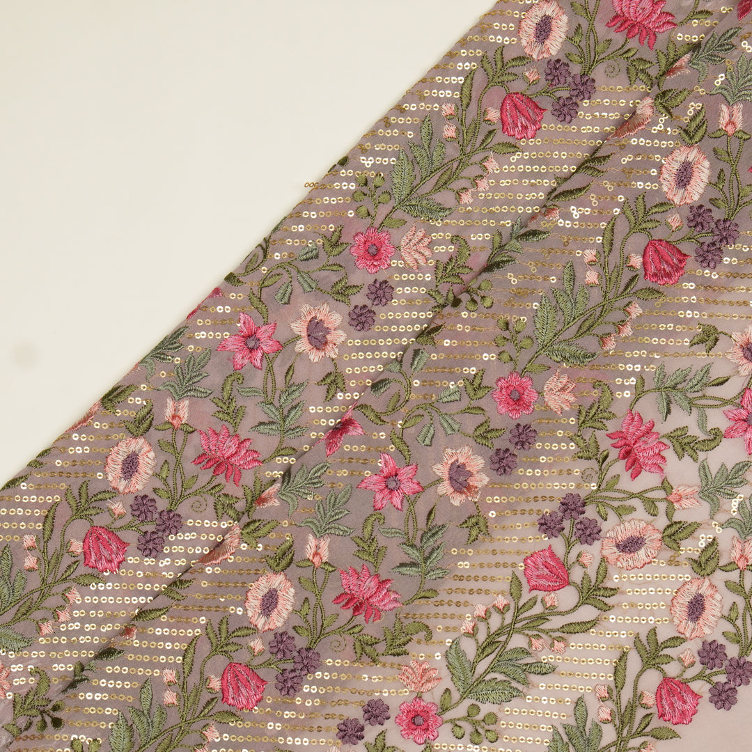 Kanan Jaal on Lavender Semi Georgette Embroidered Fabric