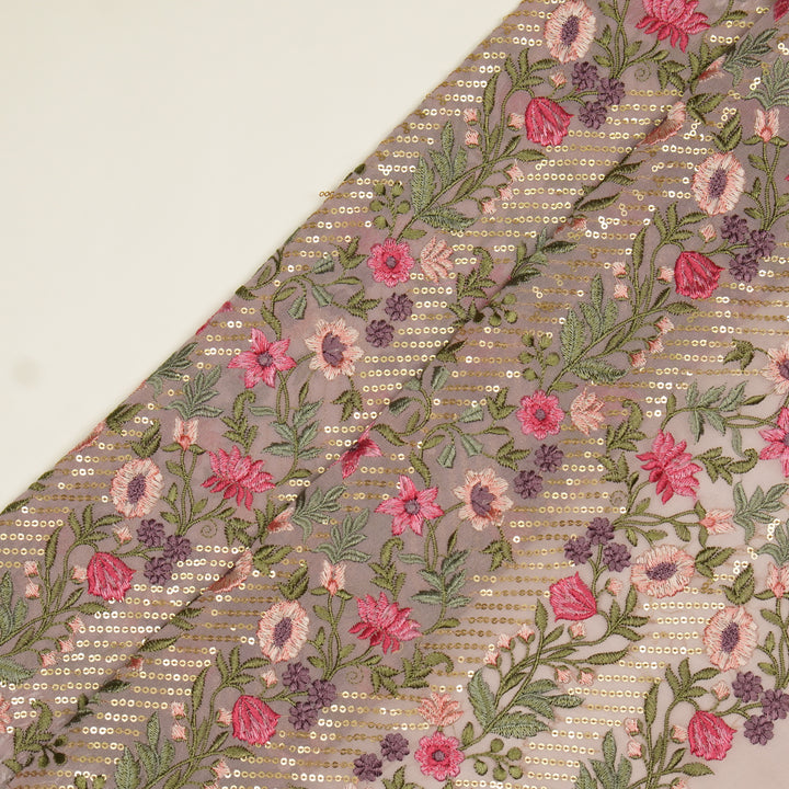 Kanan Jaal on Lavender Semi Georgette Embroidered Fabric