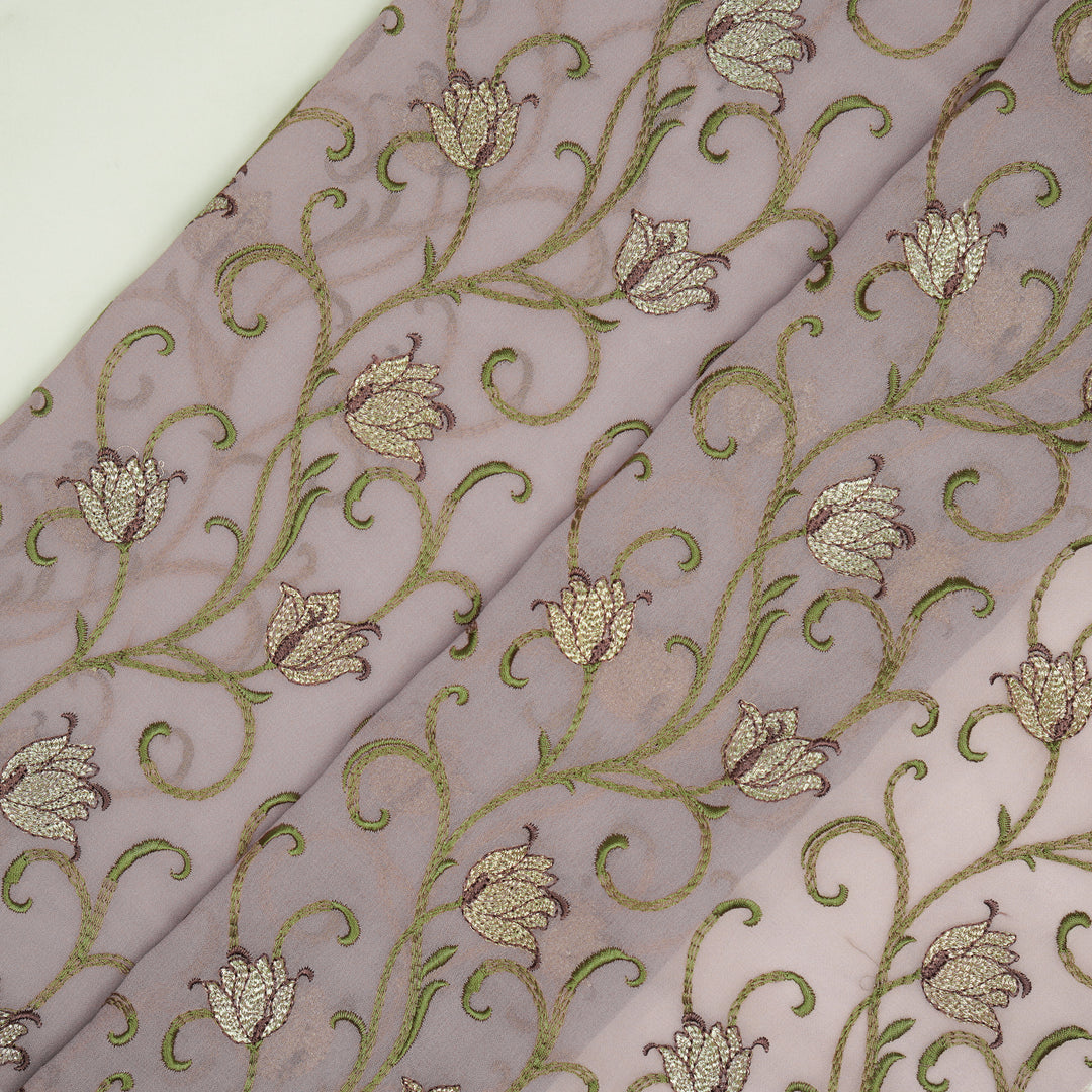 Tamira Jaal on Lavender Semi Georgette Embroidered Fabric