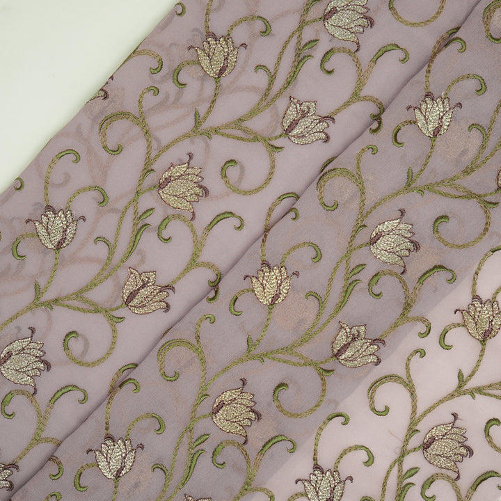 Tamira Jaal on Lavender Semi Georgette Embroidered Fabric