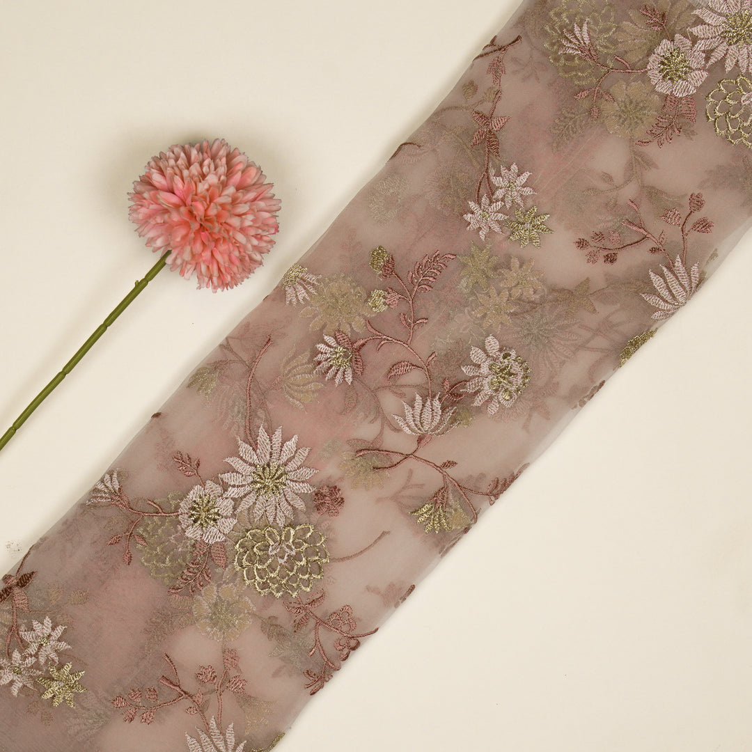 Komal Buta on Lavender Silk Organza Embroidered Fabric