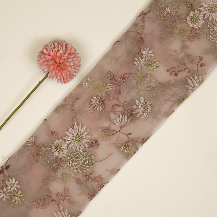 Komal Buta on Lavender Silk Organza Embroidered Fabric