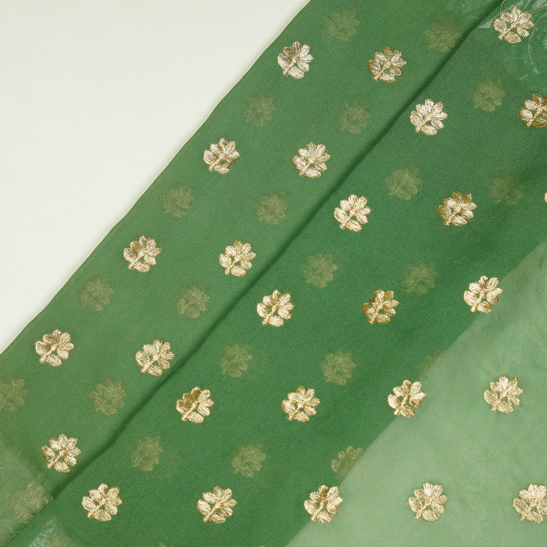 Luma Buti on Leaf Green Semi Georgette Embroidered Fabric