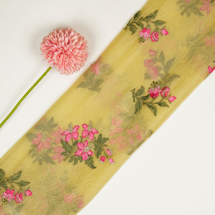 Ayaana Buta on Lemon Silk Organza Embroidered Fabric