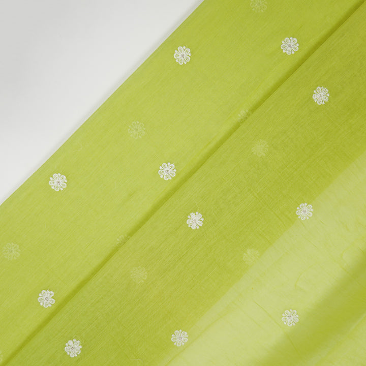 Komala Buti on Lime Green Cotton Silk Embroidered Fabric