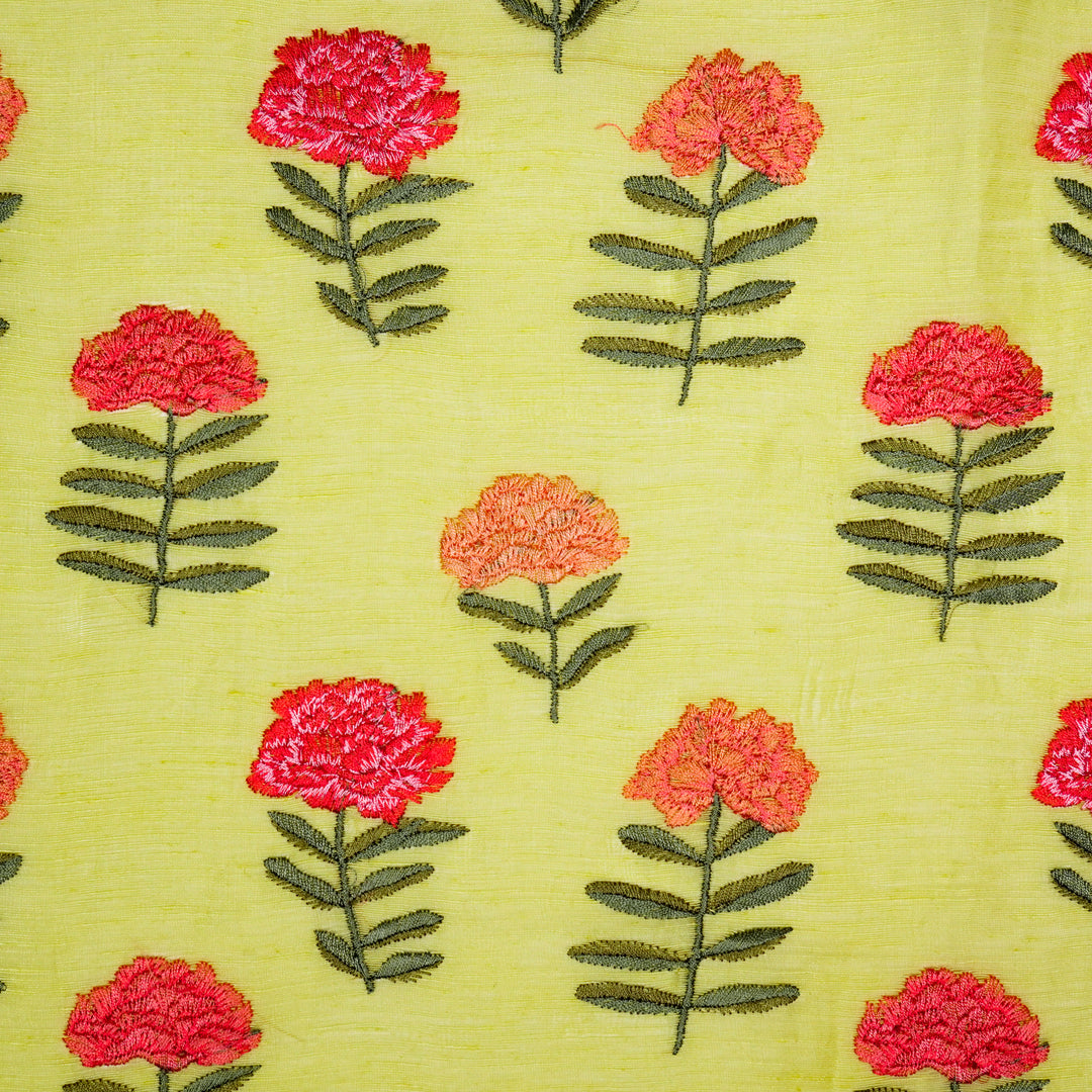 Nayla Buta on Lemon  Silk Linen Embroidered Fabric
