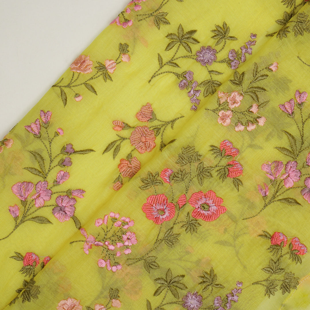 Nasma Jaal on Lemon Cotton Silk Embroidered Fabric