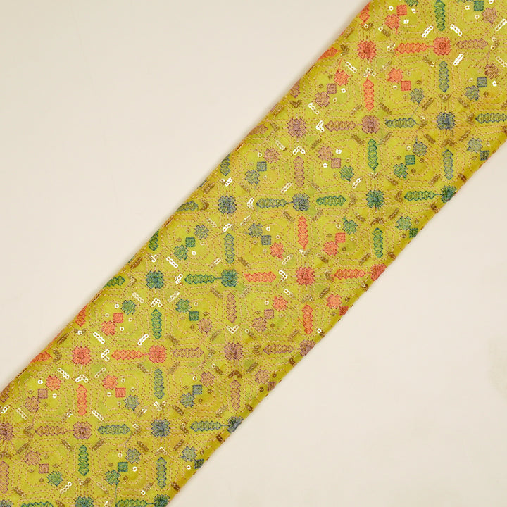 Chitrangi Jaal on Lemon Luxe Silk Chanderi Embroidered Fabric