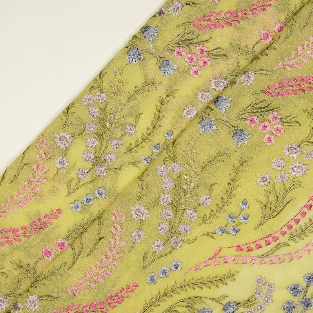 Zumra Jaal on Lemon Cotton Silk Embroidered Fabric