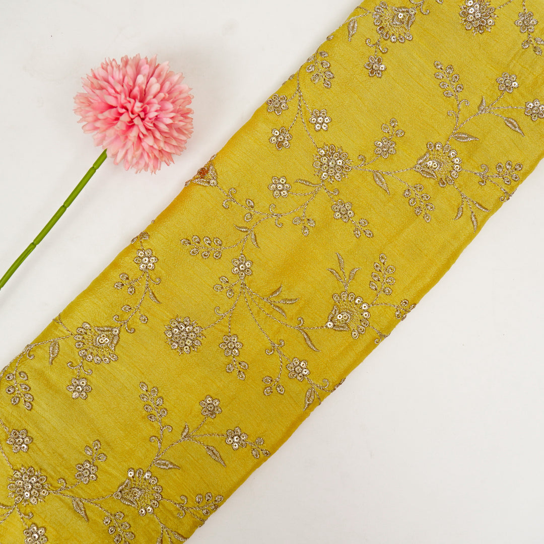 Floral Crown Jaal of Zari with Sequin Touch on Lemon Semi Raw Silk